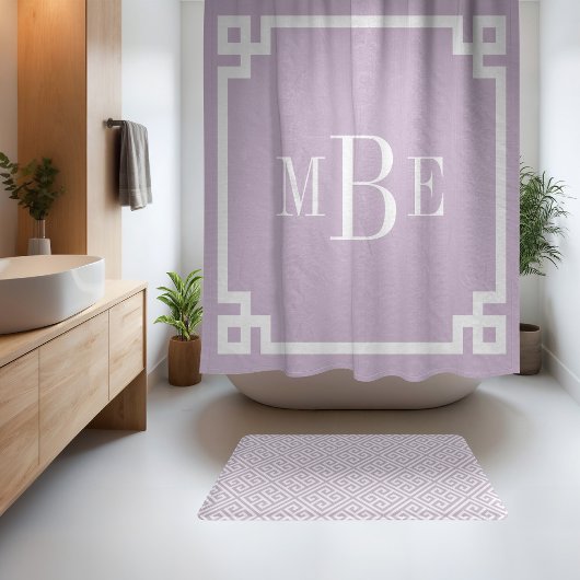 Rideaux De Douche Lila Violet et Blanc Clé Grecque | Monogrammé