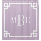 Rideaux De Douche Lila Violet et Blanc Clé Grecque | Monogrammé (Devant)