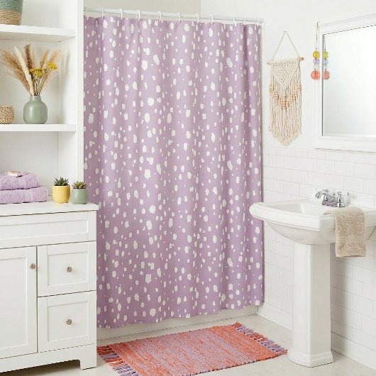 Rideaux De Douche Lila Violet et Blanc Points Abstraits