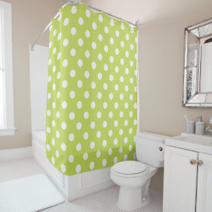 Rideaux De Douche Lime Green Chartreuse & White Pois point