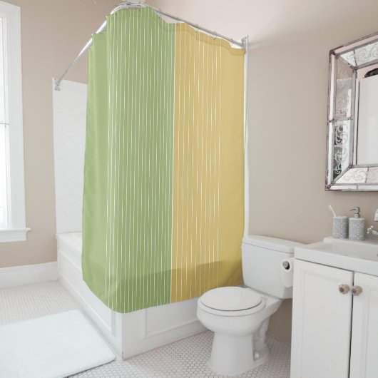 Rideaux De Douche Lime Green Golden Stripes (En situation)