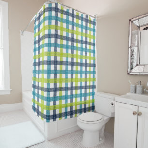 Rideaux De Douche Lime Green, Navy et bleu turquoise Plaid
