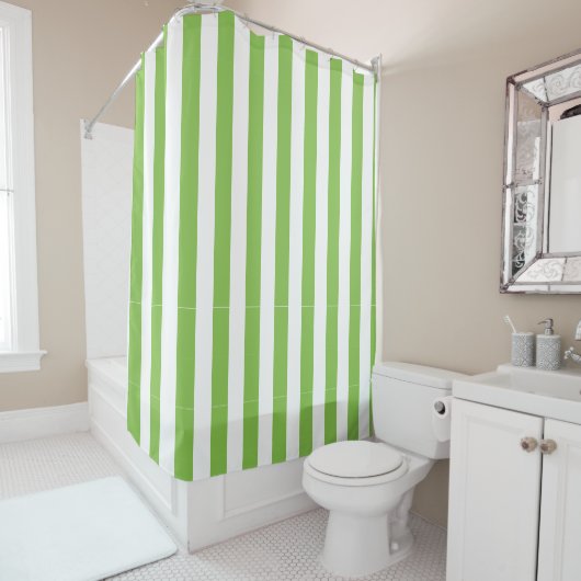 Rideaux De Douche Lime légère Vert et blanc Simple rayé (En situation)