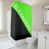Rideaux De Douche Lime Vert Noir 2 Triangles Gras Diag Monogramme (En situation)