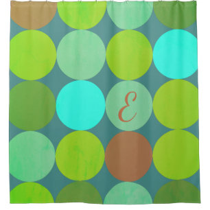 Rideaux De Douche Lime Vert Turquoise Turquoise & Rust Cercles Monog