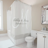 Rideaux De Douche Lin rustique et Mariage de monogramme blanc (En situation)