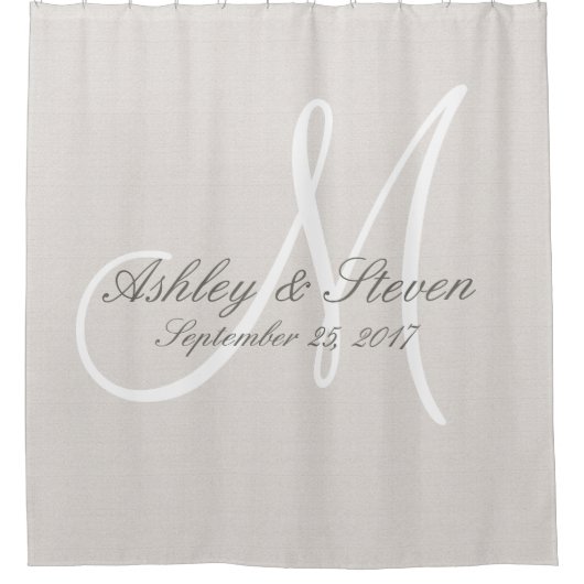 Rideaux De Douche Lin rustique et Mariage de monogramme blanc (Devant)