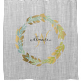 Rideaux De Douche Linge Gris avec couronne d'or Ferme Monogramme (Devant)