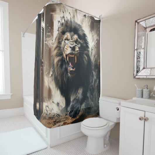 Rideaux De Douche Lion effrayant (En situation)