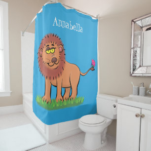 Rideaux De Douche Lion joyeux avec dessin animé de papillon