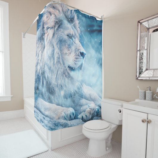 Rideaux De Douche Lion neige couché animal d'art (En situation)