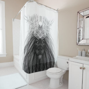 Rideaux De Douche Lion noir avec couronne Antlers et monogramme