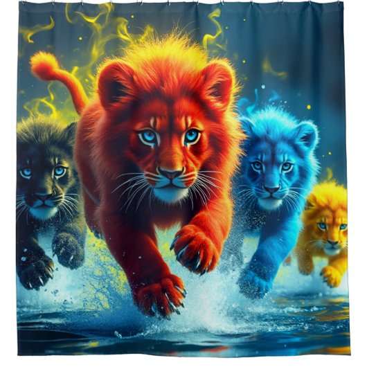 Rideaux De Douche Lions colorés (Devant)