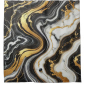 Rideaux De Douche Liquide Doré Marbre Noir et Blanc Vue Glamour (Devant)