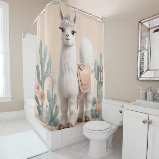 Rideaux De Douche Llama à selle dans le désert (En situation)