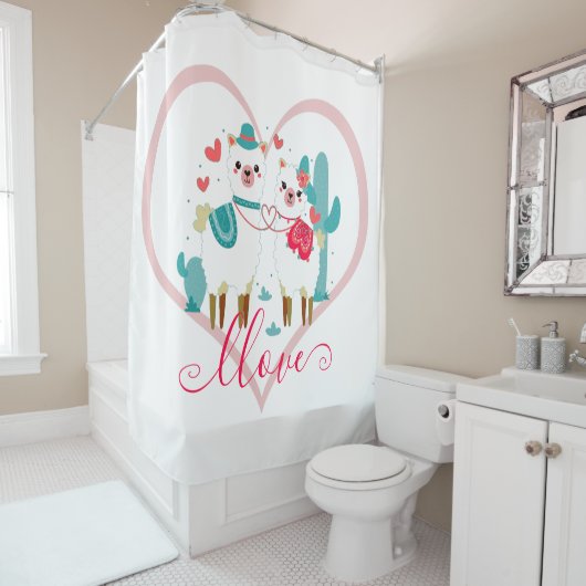 Rideaux De Douche Llama en amour (En situation)