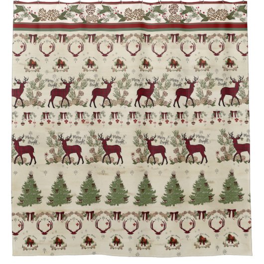 Rideaux De Douche Lodge Christmas Tree Joyeux Bright Deer Antlers (Devant)