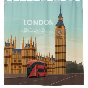 Rideaux De Douche Londres Angleterre Big Ben Vintage voyage