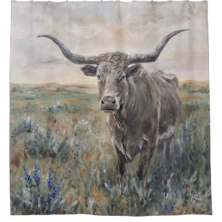 Rideaux De Douche "Longhorn" Peint à la main