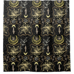 Rideaux De Douche Lotus d'or : Elégance Vintage du croissant.