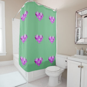 Rideaux De Douche Lotus fleurit rose sur le vert de mer arrière - pl