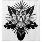 Rideaux De Douche Lotus Leaf moderne Bohème Noir Blanc Tropical (Devant)