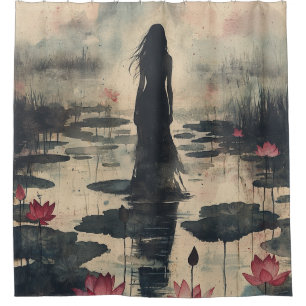 Rideaux De Douche Lotus mélancolique Brouillard Aquarelle (1)