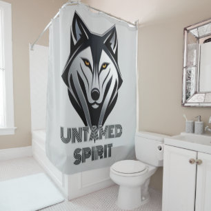 Rideaux De Douche Loup Alpha Noir et Argent avec détails géométrique