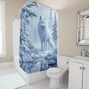 Rideaux De Douche Loup de neige sauvage prédateur nature art d'hiver