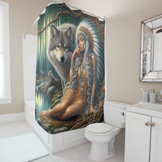 Rideaux De Douche Loup et Indiens de nature (En situation)