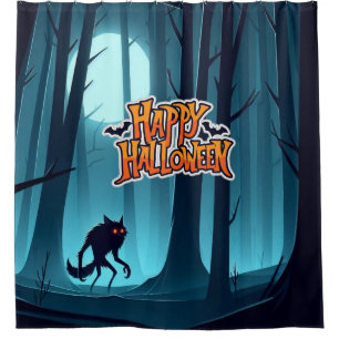 Rideaux De Douche Loup-garou d'Halloween et citrouilles