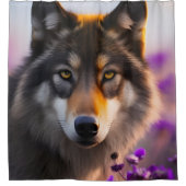 Rideaux De Douche Loup gris en fleurs violettes (Devant)