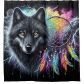 Rideaux De Douche Loup noir avec un catcheur de rêves (Devant)