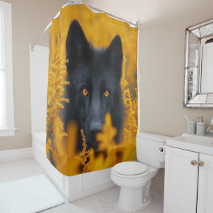 Rideaux De Douche Loup noir superbe aux yeux d'or