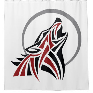 Rideaux De Douche Loup tribal hurlant la lune grise noire rouge