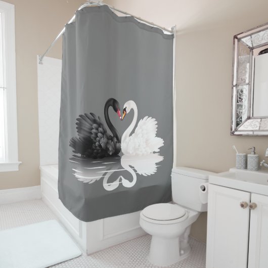Rideaux De Douche " Love Swan " Beautiful Black & White Swan (En situation)