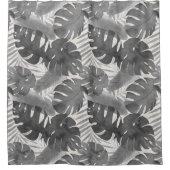 Rideaux De Douche Luana Aquarelle Tropical Grey Feuilles (Devant)