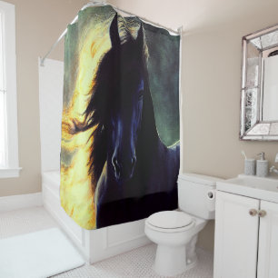 Rideaux De Douche Lueur frisonne, cheval frison, étalon noir/jument