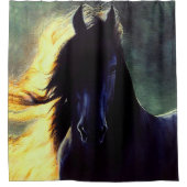 Rideaux De Douche Lueur frisonne, cheval frison, étalon noir/jument (Devant)