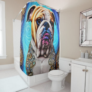 Rideaux De Douche Lumineuse Bulldog Blue Ocean Wave Pointillisme