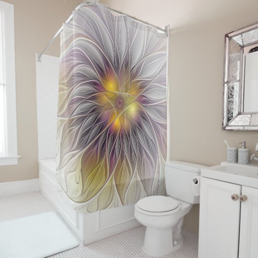 Rideaux De Douche Lumineuse Fleur colorée, Abstraite Fractale modern (En situation)