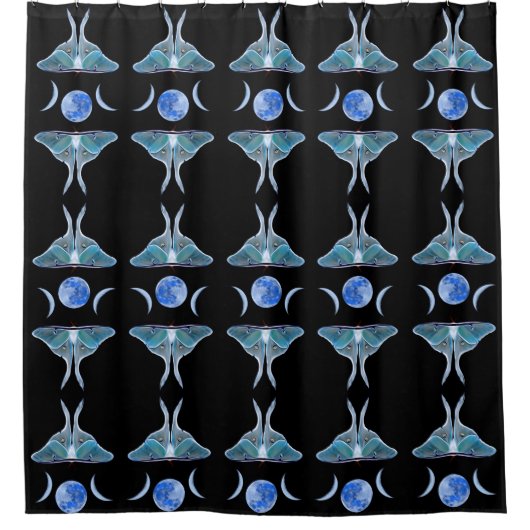 Rideaux De Douche Luna Moth Triple Moon sur Noir (Devant)