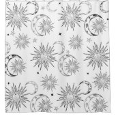 Rideaux De Douche Lune et étoiles blanches et noires (Devant)