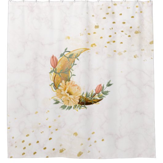 Rideaux De Douche Lune Florale, Graphisme Beige, Aube Fleurissante (Devant)