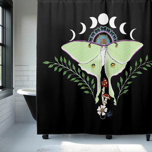 Rideaux De Douche Lune Papillon Éthéré Vert Mystique Céleste