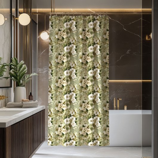 Rideaux De Douche Lux Green Shower Curtain Gold Foliage Accent