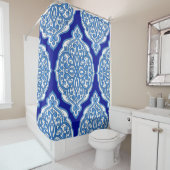 Rideaux De Douche Luxe blanc-bleu, ornement turc. (En situation)