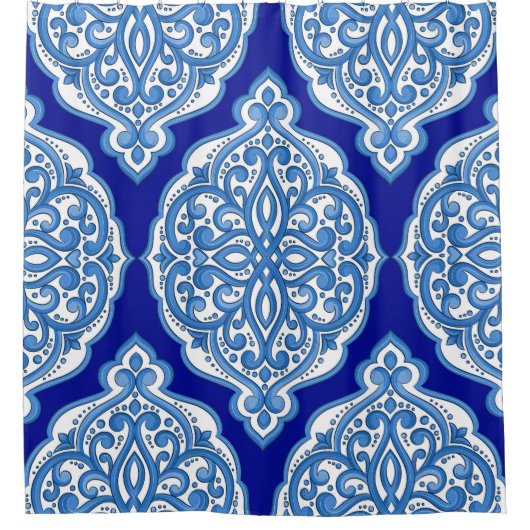 Rideaux De Douche Luxe blanc-bleu, ornement turc. (Devant)