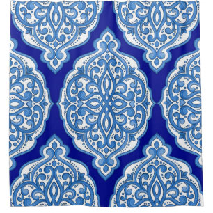 Rideaux De Douche Luxe blanc-bleu, ornement turc.