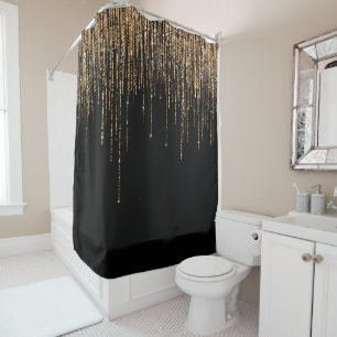 Rideaux De Douche Luxe Chic Black Gold Fringe Parties scintillant ét